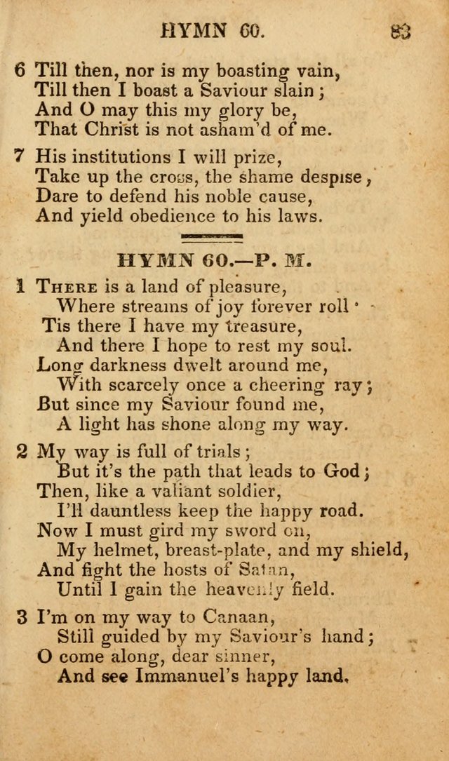 The New and Improved Camp Meeting Hymn Book; being a choice selection of hymns from the most approved authors designed to aid in the public and private devotion of Christians (4th ed. Stereotype) page 83