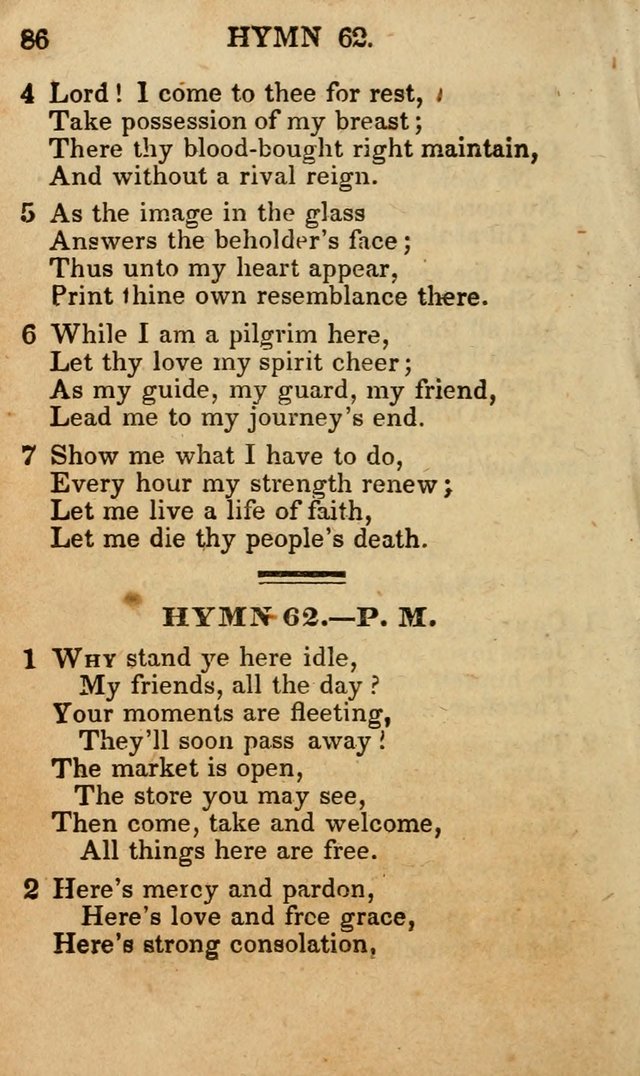 The New and Improved Camp Meeting Hymn Book; being a choice selection of hymns from the most approved authors designed to aid in the public and private devotion of Christians (4th ed. Stereotype) page 88