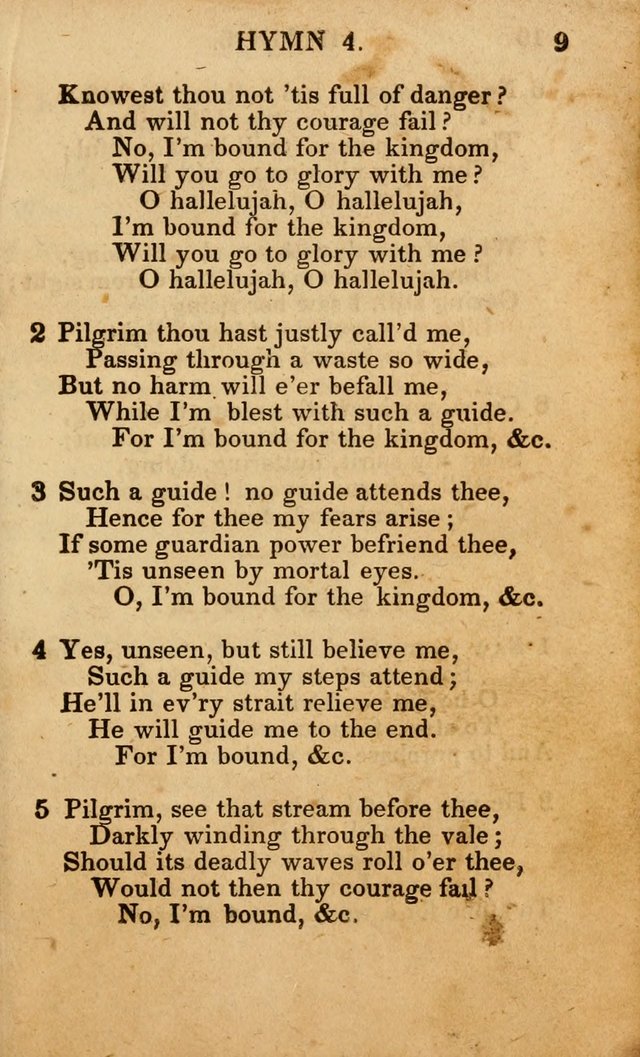 The New and Improved Camp Meeting Hymn Book; being a choice selection of hymns from the most approved authors designed to aid in the public and private devotion of Christians (4th ed. Stereotype) page 9