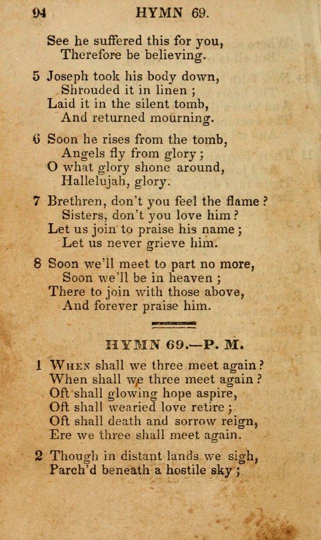 The New and Improved Camp Meeting Hymn Book; being a choice selection of hymns from the most approved authors designed to aid in the public and private devotion of Christians (4th ed. Stereotype) page 96