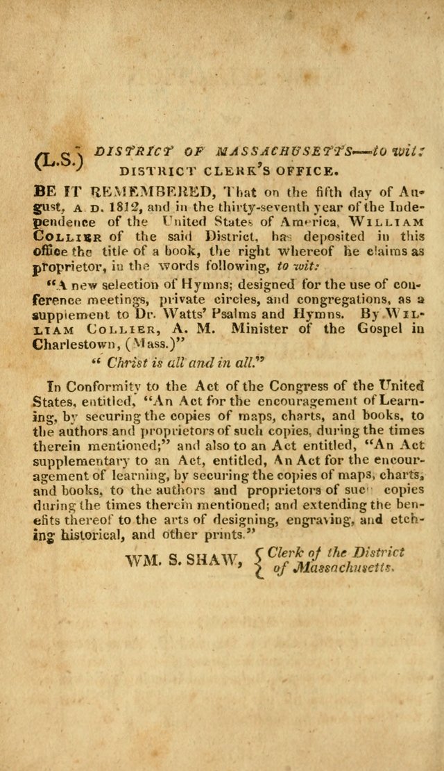 A New Selection of Hymns; designed for the use of conference meetings, private circles, and congregations, as a supplement to Dr. Watts