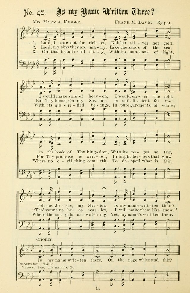 The New Song: for the Sunday school, societies of Christian Endeavor, and other religious exercises page 44