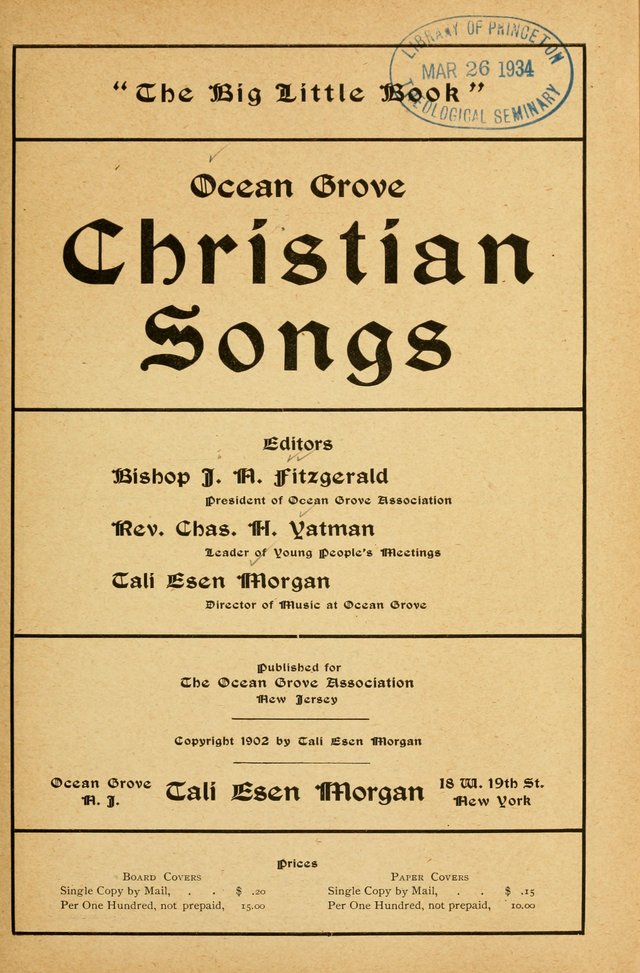 Ocean Grove Christian Songs: "The Big Little Book" page vi