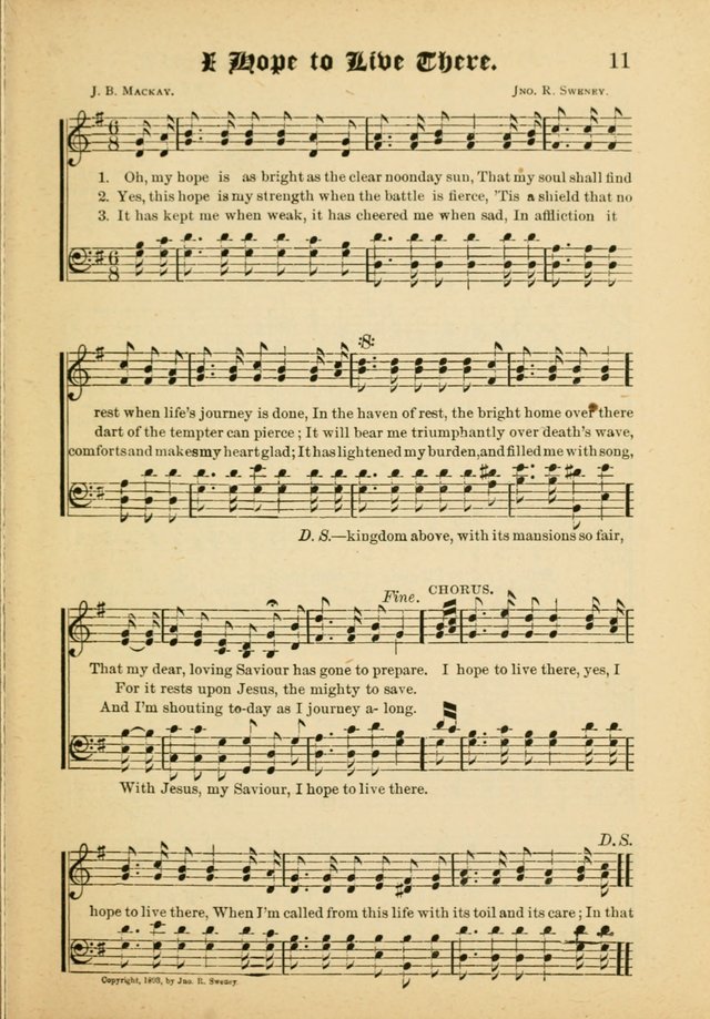 Our Praise in Song: a collection of hymns and sacred melodies, adapted for use by Sunday schools, Endeavor societies, Epworth Leagues, evangelists, pastors, choristers, etc. page 11