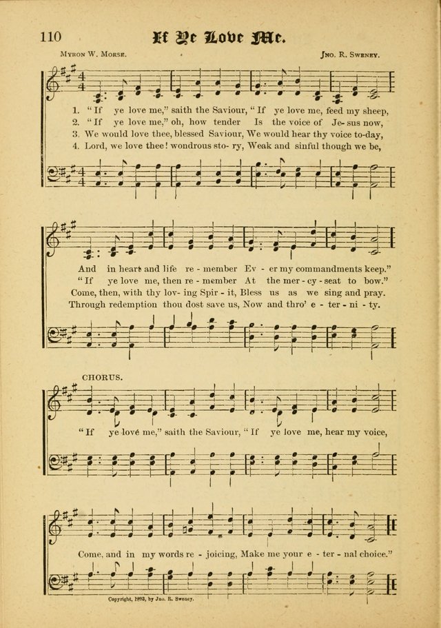 Our Praise in Song: a collection of hymns and sacred melodies, adapted for use by Sunday schools, Endeavor societies, Epworth Leagues, evangelists, pastors, choristers, etc. page 110