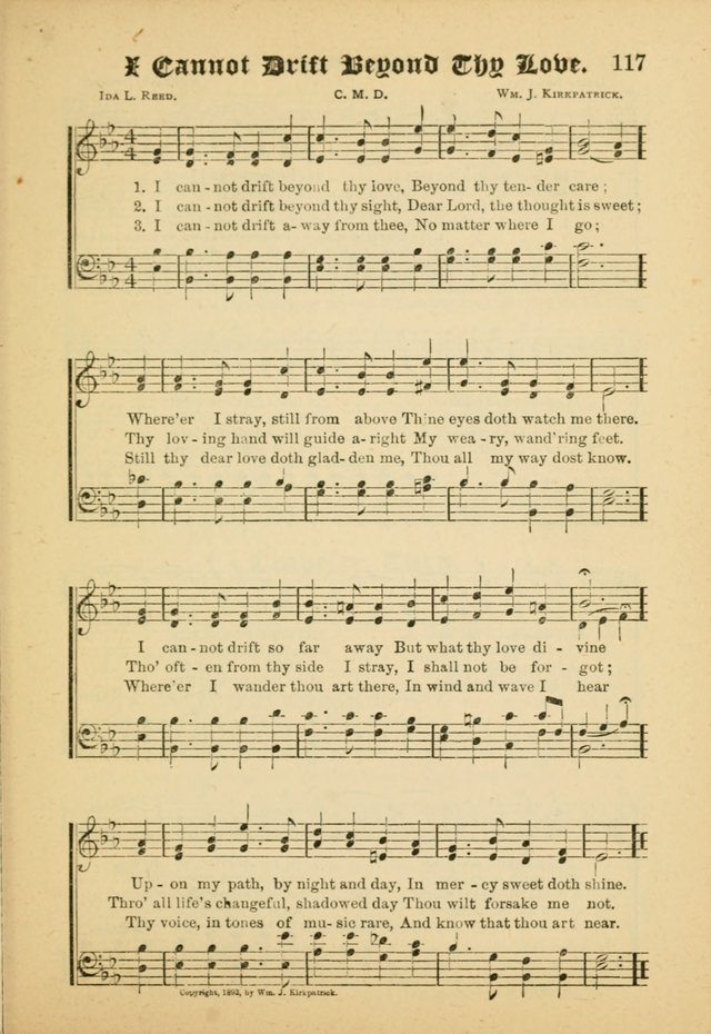 Our Praise in Song: a collection of hymns and sacred melodies, adapted for use by Sunday schools, Endeavor societies, Epworth Leagues, evangelists, pastors, choristers, etc. page 117