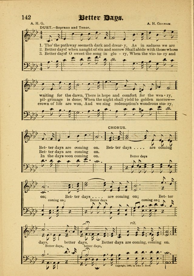 Our Praise in Song: a collection of hymns and sacred melodies, adapted for use by Sunday schools, Endeavor societies, Epworth Leagues, evangelists, pastors, choristers, etc. page 142