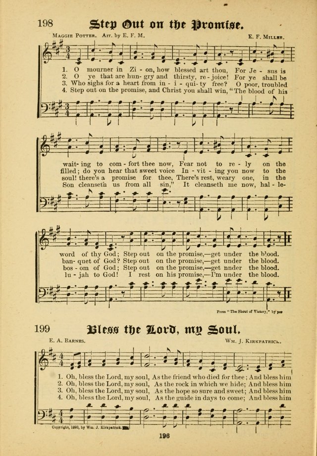 Our Praise in Song: a collection of hymns and sacred melodies, adapted for use by Sunday schools, Endeavor societies, Epworth Leagues, evangelists, pastors, choristers, etc. page 196