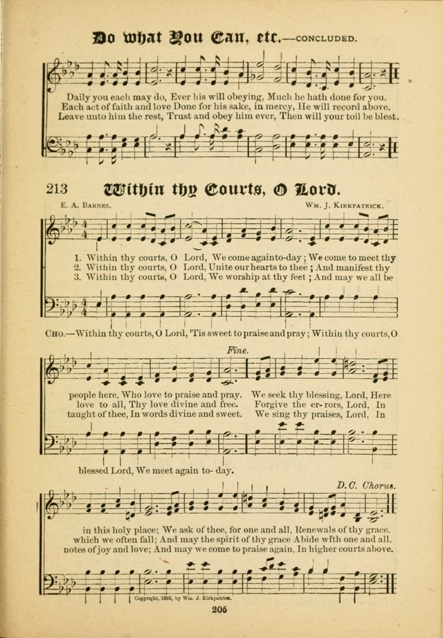 Our Praise in Song: a collection of hymns and sacred melodies, adapted for use by Sunday schools, Endeavor societies, Epworth Leagues, evangelists, pastors, choristers, etc. page 205