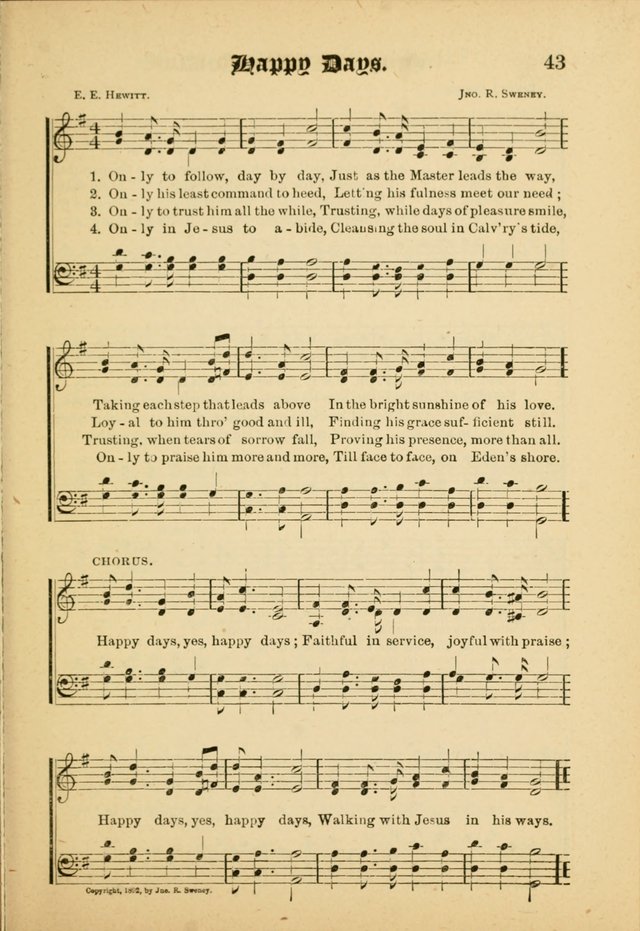 Our Praise in Song: a collection of hymns and sacred melodies, adapted for use by Sunday schools, Endeavor societies, Epworth Leagues, evangelists, pastors, choristers, etc. page 43