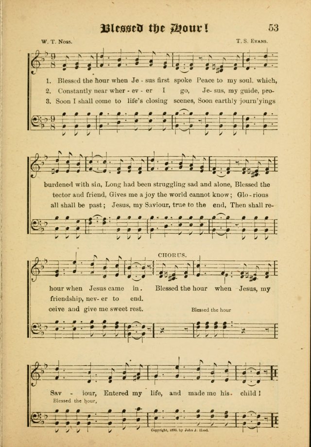 Our Praise in Song: a collection of hymns and sacred melodies, adapted for use by Sunday schools, Endeavor societies, Epworth Leagues, evangelists, pastors, choristers, etc. page 53