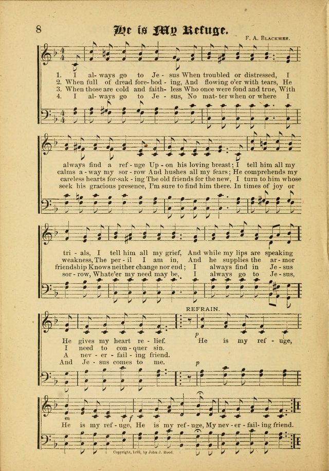 Our Praise in Song: a collection of hymns and sacred melodies, adapted for use by Sunday schools, Endeavor societies, Epworth Leagues, evangelists, pastors, choristers, etc. page 8