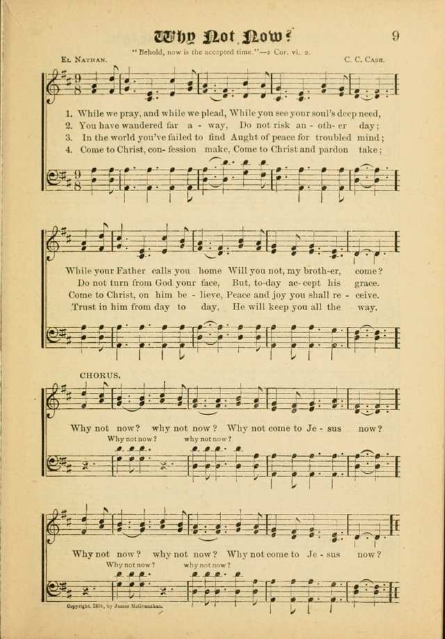 Our Praise in Song: a collection of hymns and sacred melodies, adapted for use by Sunday schools, Endeavor societies, Epworth Leagues, evangelists, pastors, choristers, etc. page 9