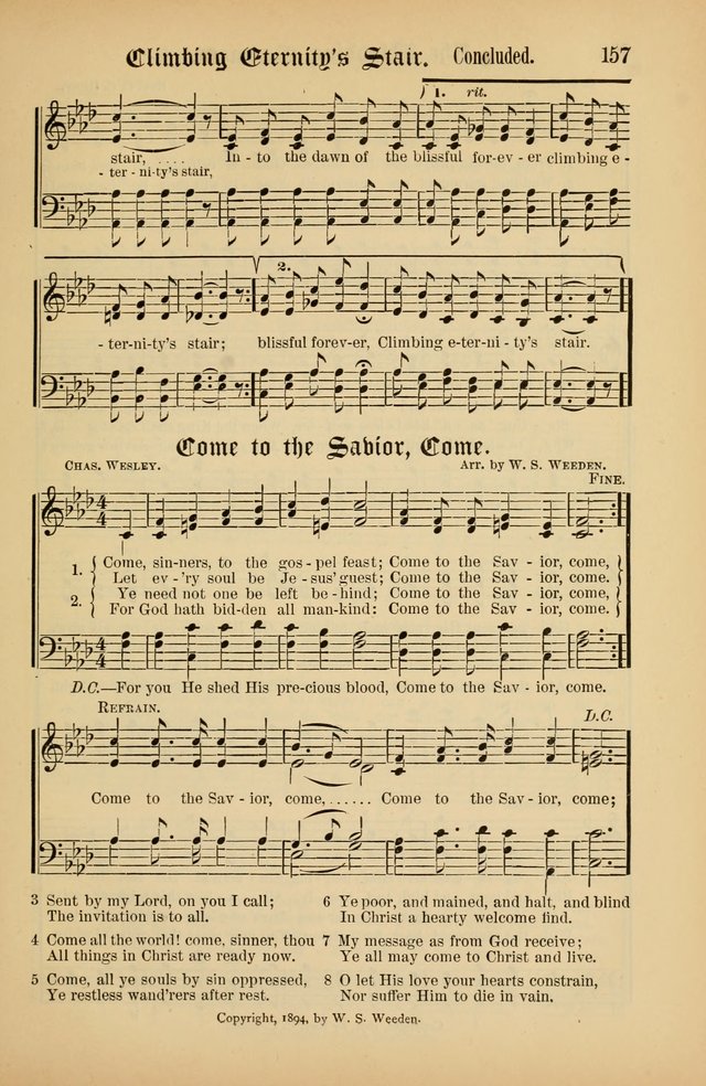 The Peacemaker: a collection of sacred songs and hymns for use in all services of the church, Sunday-school, home circle, and all kinds of evangelistic work page 157
