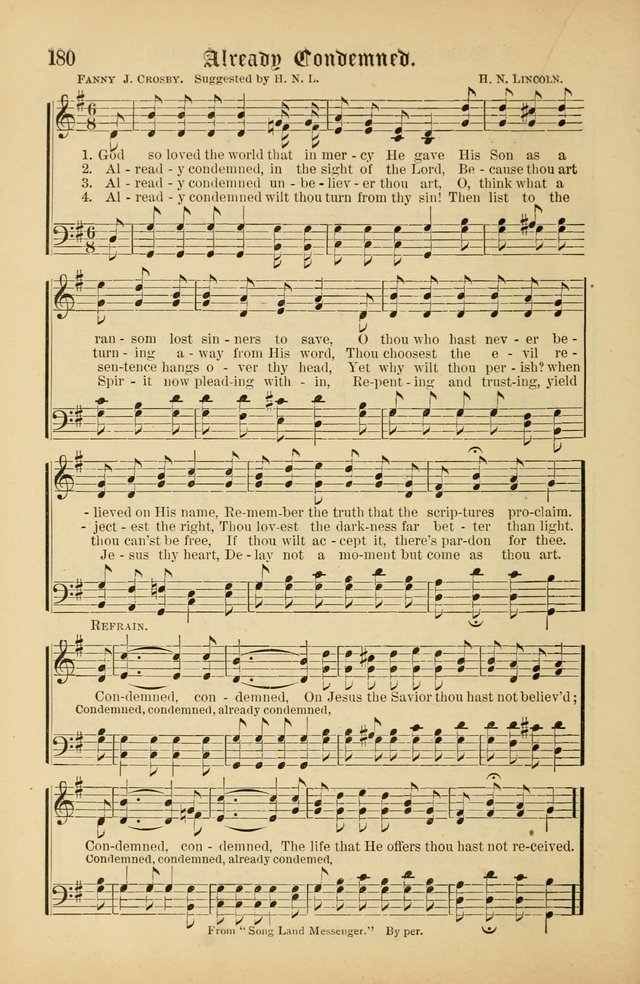 The Peacemaker: a collection of sacred songs and hymns for use in all services of the church, Sunday-school, home circle, and all kinds of evangelistic work page 180