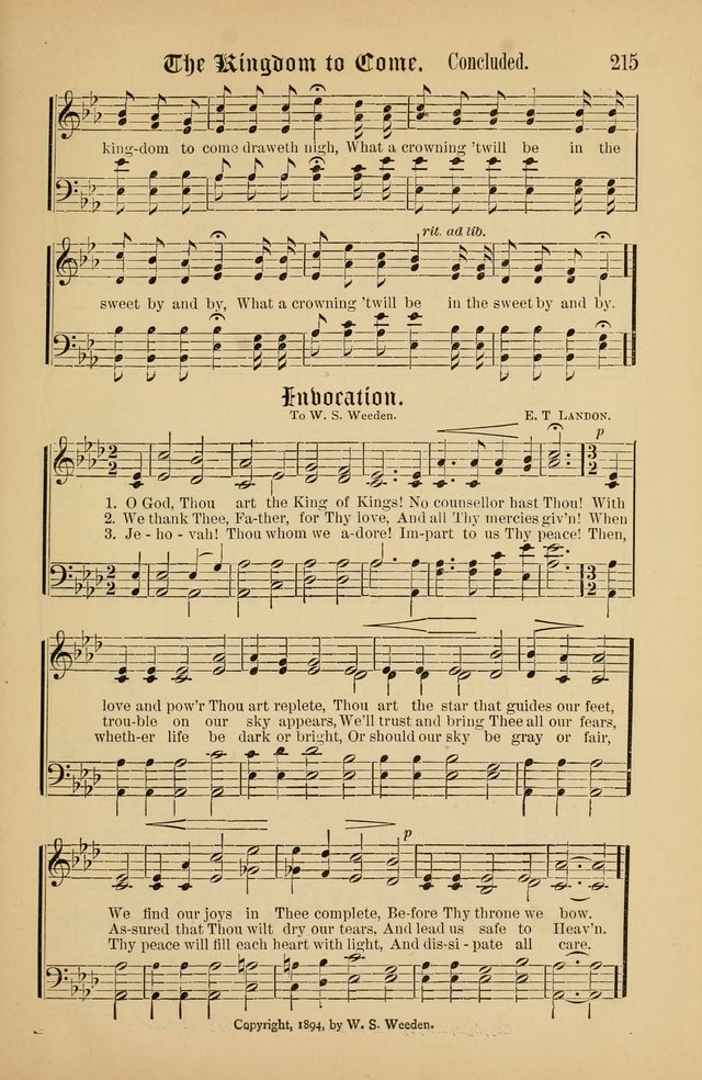 The Peacemaker: a collection of sacred songs and hymns for use in all services of the church, Sunday-school, home circle, and all kinds of evangelistic work page 215