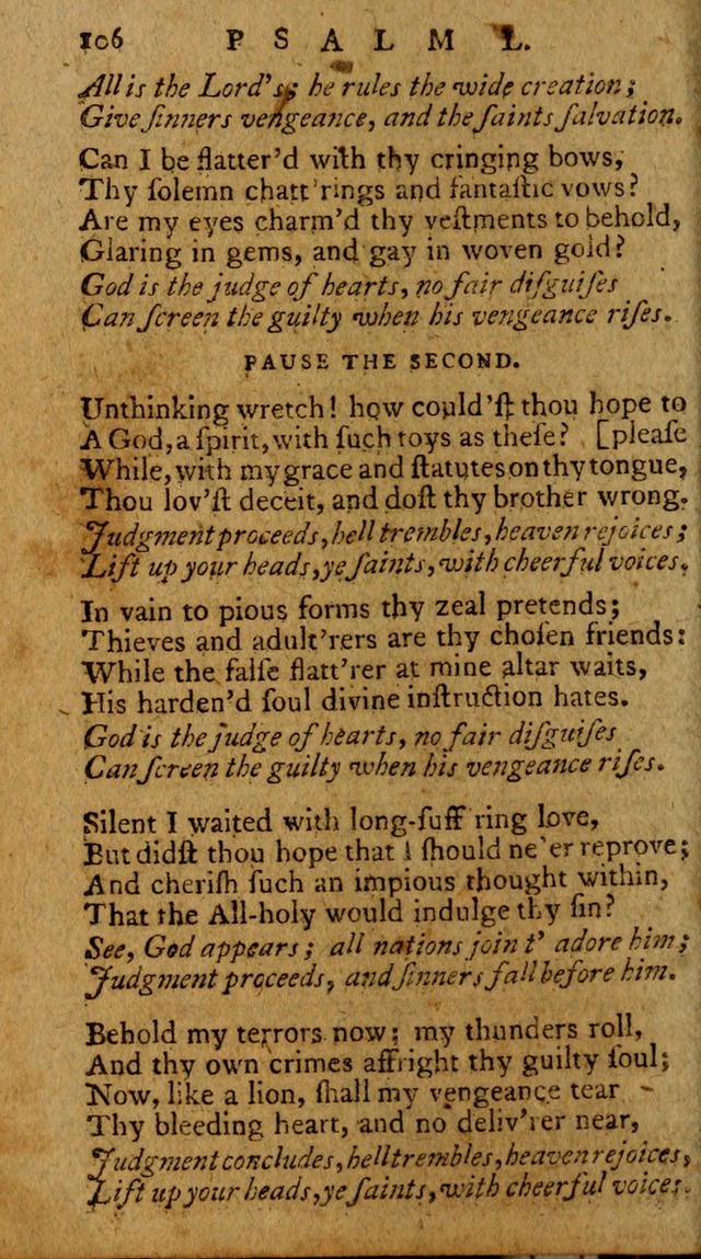 Psalms, carefully suited to the Christian worship in the United States of America: being an improvement of the old version of the Psalms of David ; allowed by the reverend Synod of New York and Philad page 106