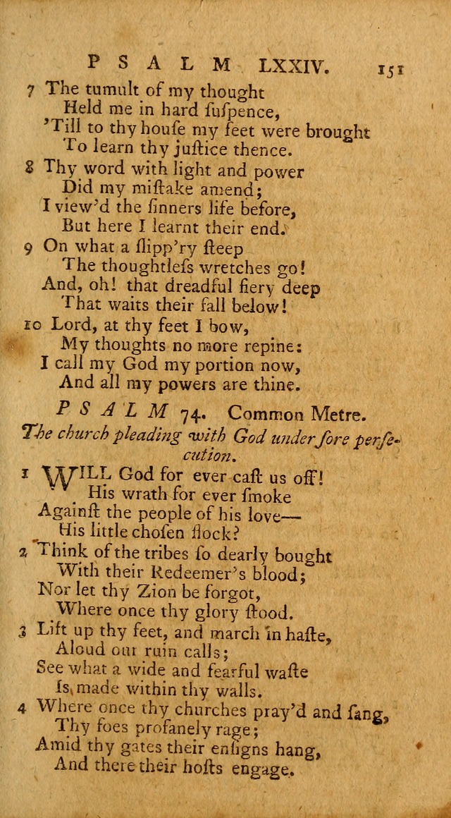 Psalms, carefully suited to the Christian worship in the United States of America: being an improvement of the old version of the Psalms of David ; allowed by the reverend Synod of New York and Philad page 151