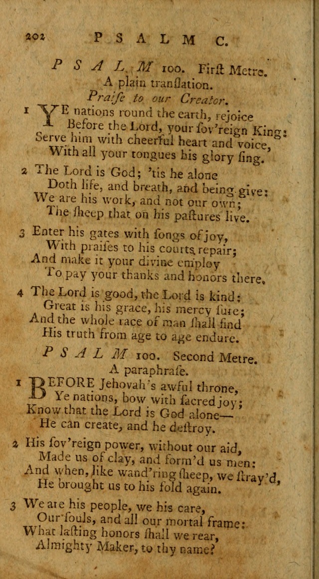 Psalms, carefully suited to the Christian worship in the United States of America: being an improvement of the old version of the Psalms of David ; allowed by the reverend Synod of New York and Philad page 202