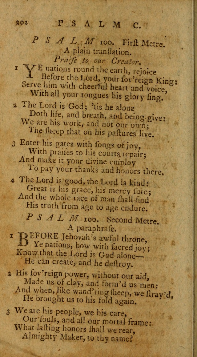 Psalms, carefully suited to the Christian worship in the United States of America: being an improvement of the old version of the Psalms of David ; allowed by the reverend Synod of New York and Philad page 202