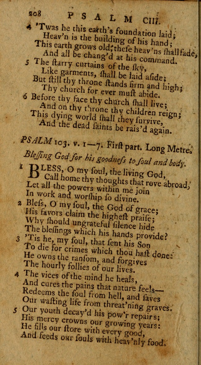 Psalms, carefully suited to the Christian worship in the United States of America: being an improvement of the old version of the Psalms of David ; allowed by the reverend Synod of New York and Philad page 208