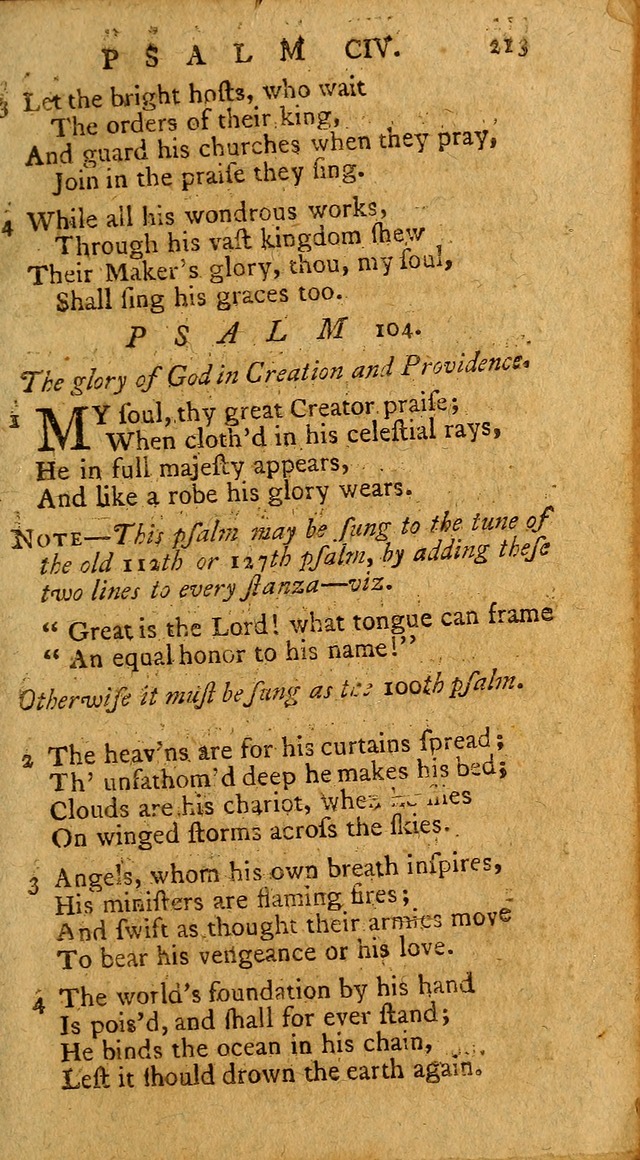 Psalms, carefully suited to the Christian worship in the United States of America: being an improvement of the old version of the Psalms of David ; allowed by the reverend Synod of New York and Philad page 213
