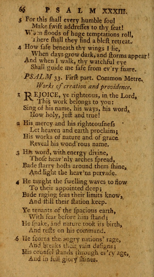 Psalms, carefully suited to the Christian worship in the United States of America: being an improvement of the old version of the Psalms of David ; allowed by the reverend Synod of New York and Philad page 66