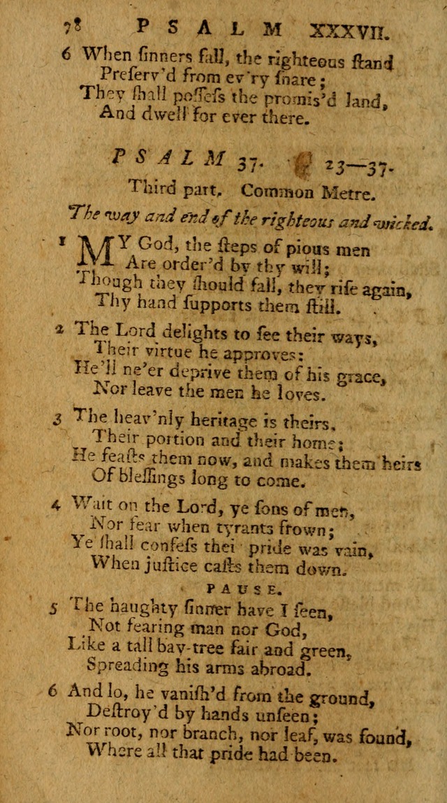 Psalms, carefully suited to the Christian worship in the United States of America: being an improvement of the old version of the Psalms of David ; allowed by the reverend Synod of New York and Philad page 78