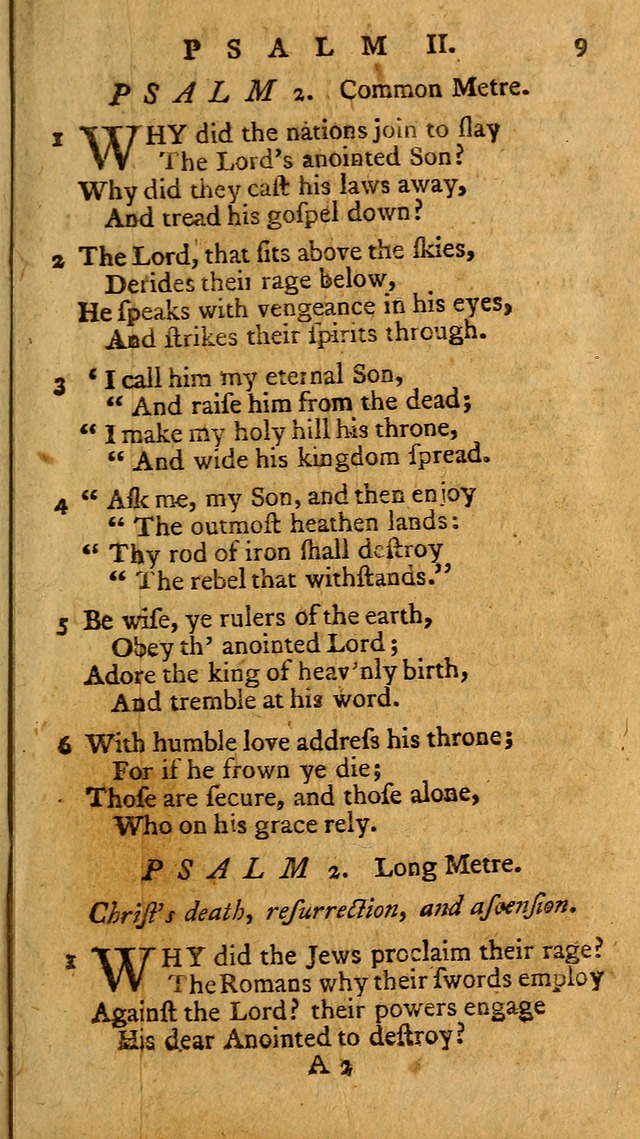 Psalms, carefully suited to the Christian worship in the United States of America: being an improvement of the old version of the Psalms of David ; allowed by the reverend Synod of New York and Philad page 9