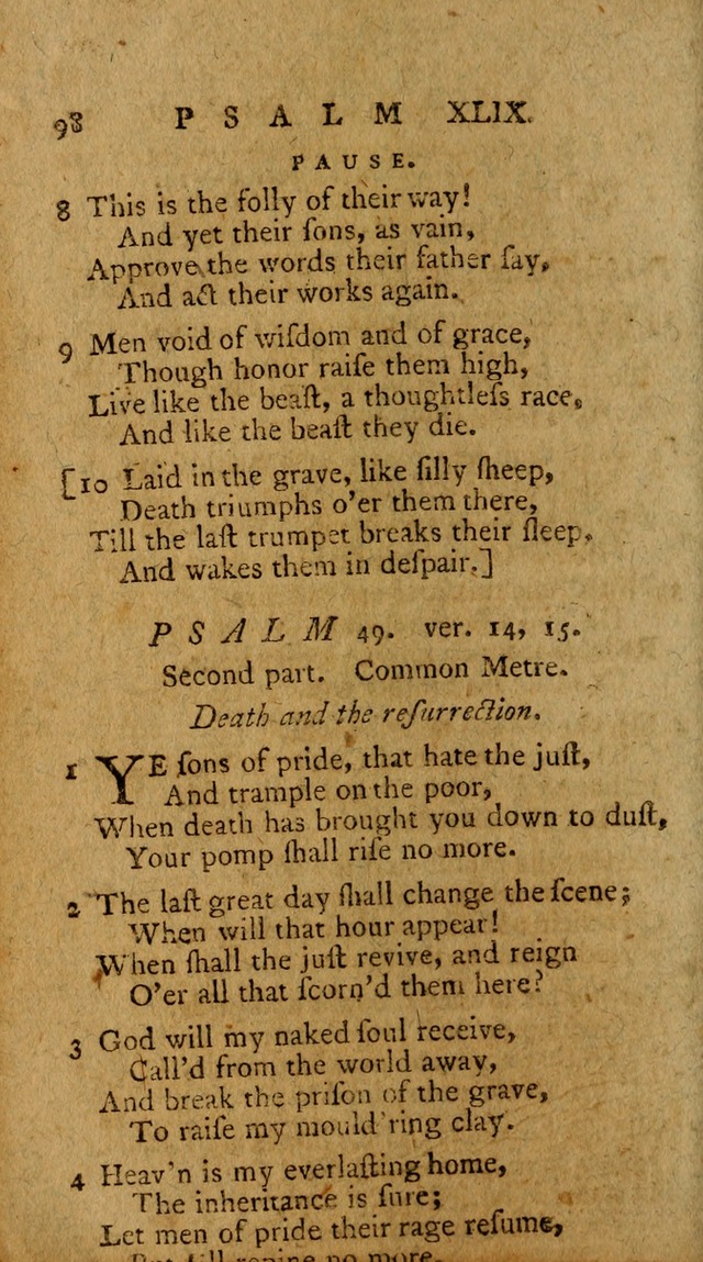 Psalms, carefully suited to the Christian worship in the United States of America: being an improvement of the old version of the Psalms of David ; allowed by the reverend Synod of New York and Philad page 98