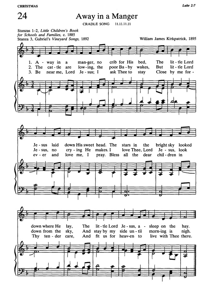 The Presbyterian Hymnal: hymns, psalms, and spiritual songs 24. Away in a  manger, no crib for His bed | Hymnary.org