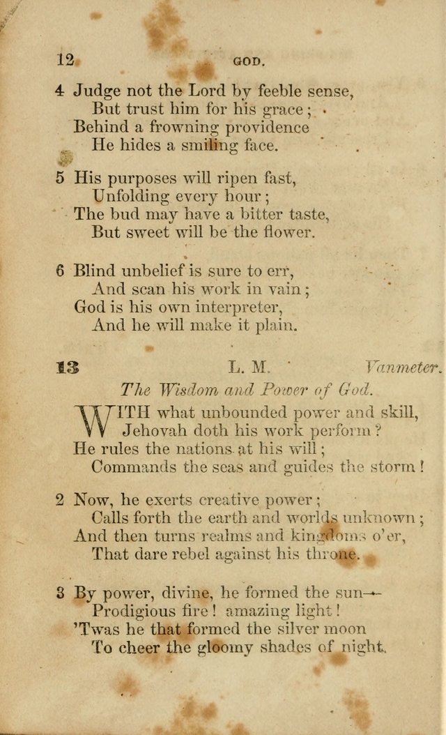 Pocket Hymns: original and selected. designed for the use of the regular Baptist church, and all who love our Lord Jesus Christ page 12