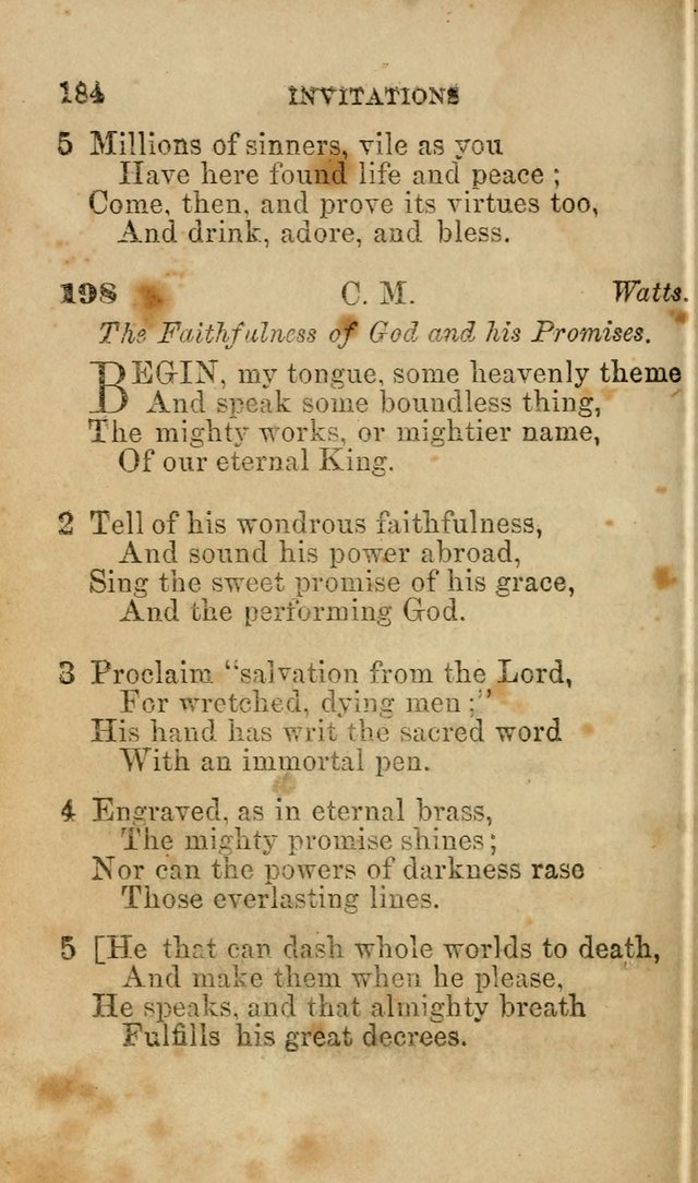 Pocket Hymns: original and selected. designed for the use of the regular Baptist church, and all who love our Lord Jesus Christ page 184