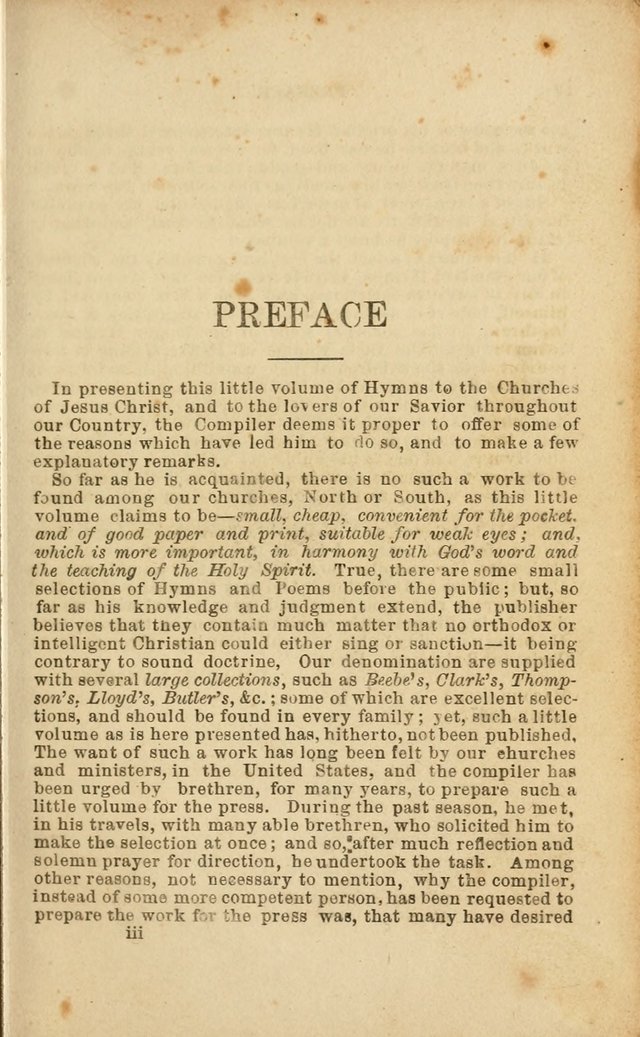 Pocket Hymns: original and selected. designed for the use of the regular Baptist church, and all who love our Lord Jesus Christ page vi