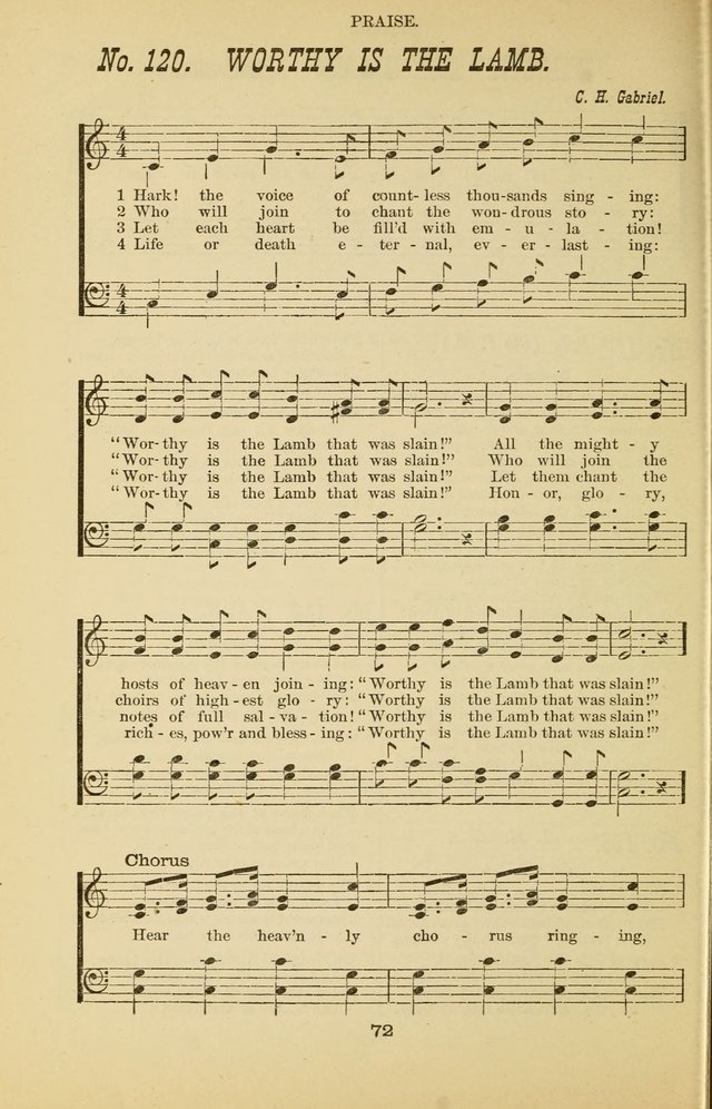 Prayer and Praise: or Hymns and Tunes for Prayer Meetings, Praise Meetings, Experience Meetings, Revivals, Missionary Meetings and all special occasions of Christian work and worship page 72