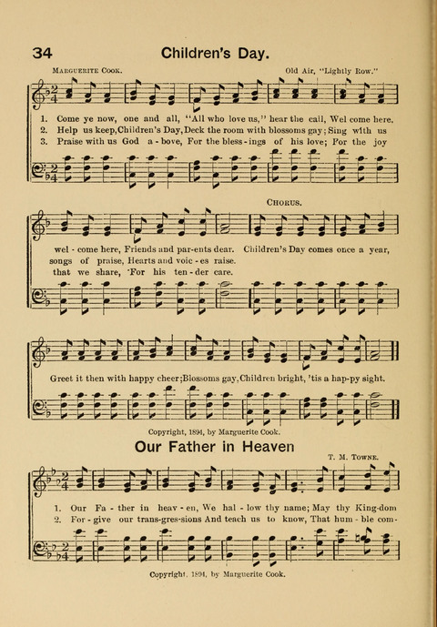 Primary Songs No. 2: for the primary class in the sabbath school and for use in the home, the kindergarten and day school page 34