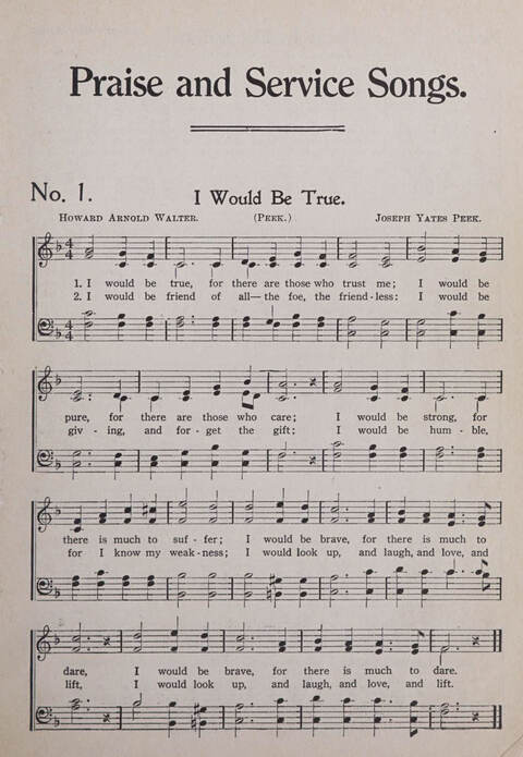 Praise and Service Songs for Sunday Schools page 1