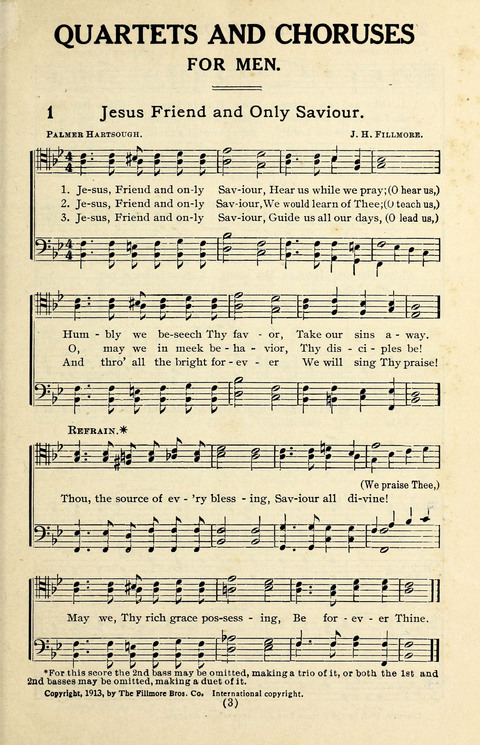 Quartets and Choruses for Men: A Collection of New and Old Gospel Songs to which is added Patriotic, Prohibition and Entertainment Songs page 1