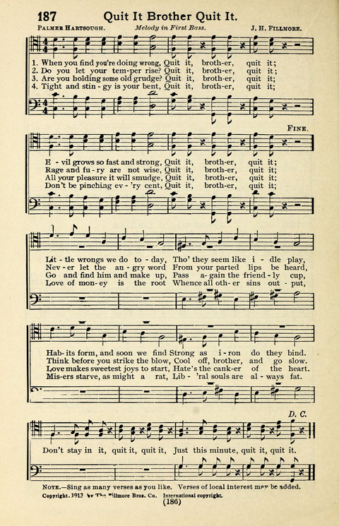 Quartets and Choruses for Men: A Collection of New and Old Gospel Songs to which is added Patriotic, Prohibition and Entertainment Songs page 184