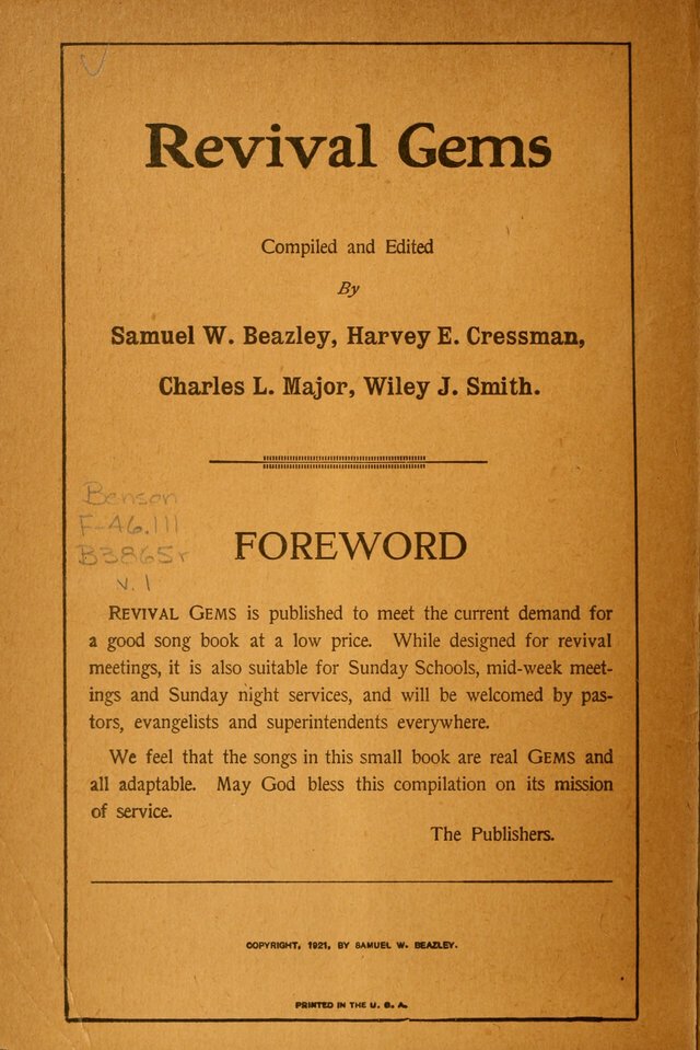 Revival Gems (with supplement Pearls of Song) page ii