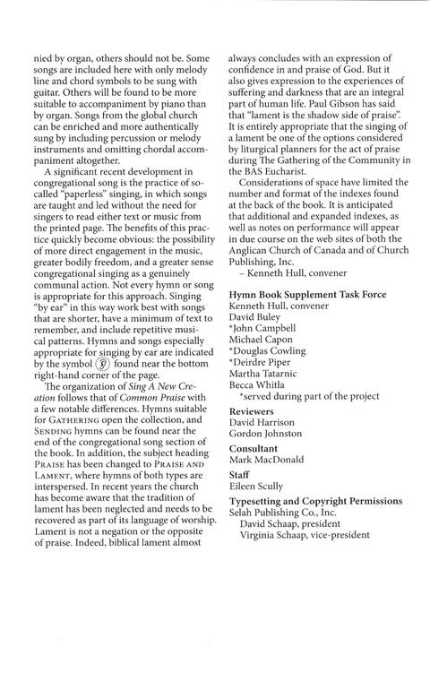 Sing a New Creation: a supplement to Common Praise (1998) page iv