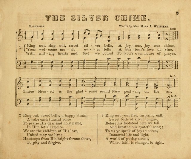 The Silver Chime: a cluster of Sabbath school melodies, tunes, sentences, chants, etc., for the use of children and teachers in their school exercises, devotions, and recreations, to which is added... page 1