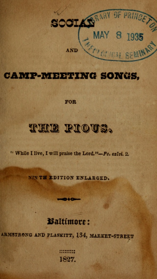 Social and Camp-meeting Songs, for the Pious (9th ed. enl.) page 1