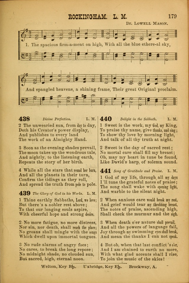 Songs of Devotion for Christian Assocations: a collection of psalms, hymns, spiritual songs, with music for chuch services, prayer and conference meetings, religious conventions, and family worship. page 179