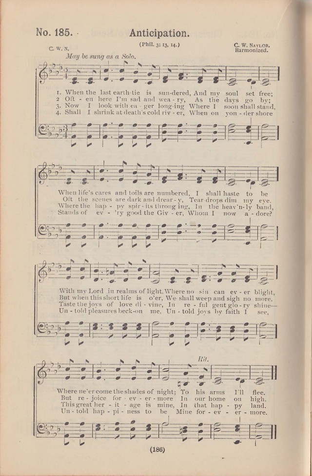 Salvation Echoes: a new collection of spiritual songs; hymning the tidings of full salvation page 186