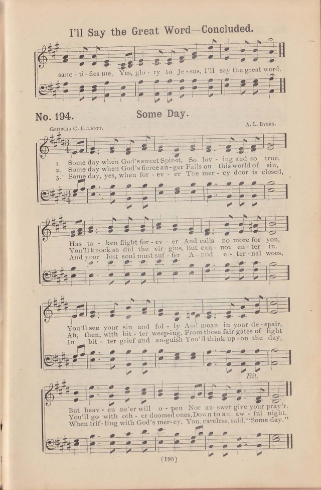 Salvation Echoes: a new collection of spiritual songs; hymning the tidings of full salvation page 195