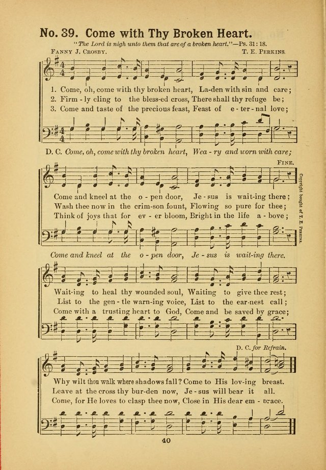 Select Gems: a choice collection of popular hymns and music for use in prayer meetings, the home and Sunday schools page 40
