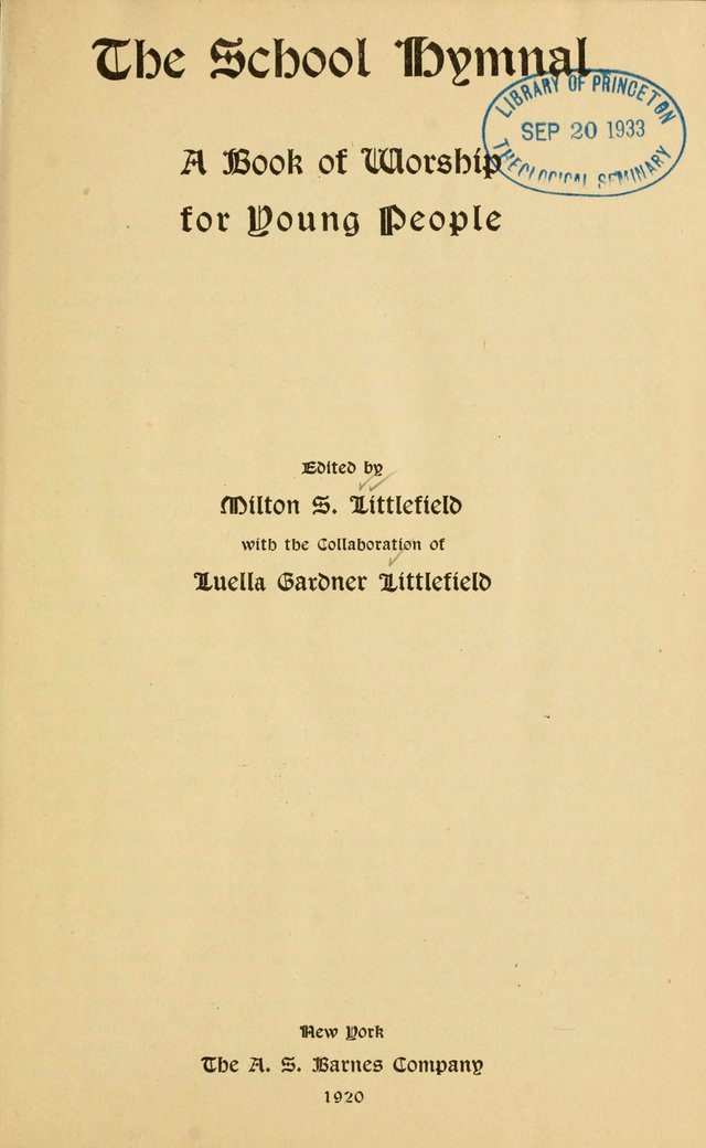 The School Hymnal: a book of worship for young people page v