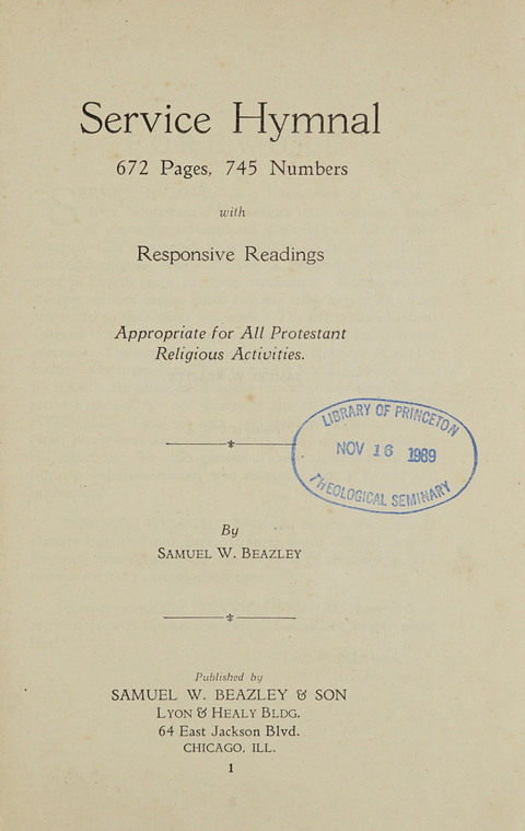 Service Hymnal: with responsive readings, appropriate for all Protestant religious activities page iv