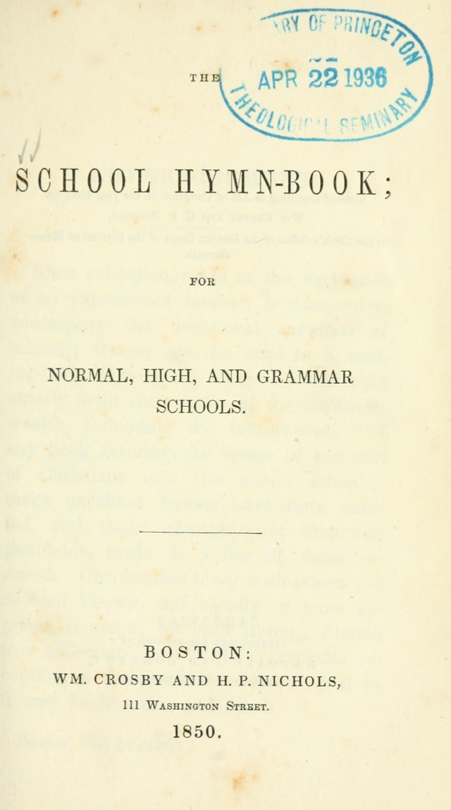 The School Hymn-Book: for normal, high, and grammar schools page vi
